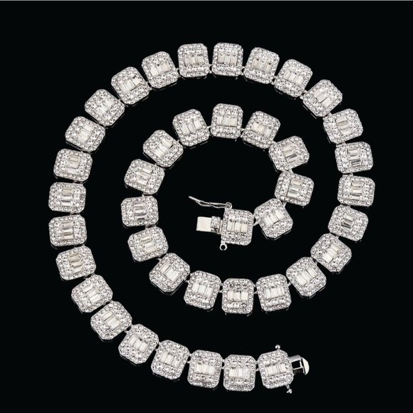 4MM Choker Iced Out Lab Baguette Tennis Chain Bracelet SET - Picture 2 of 6